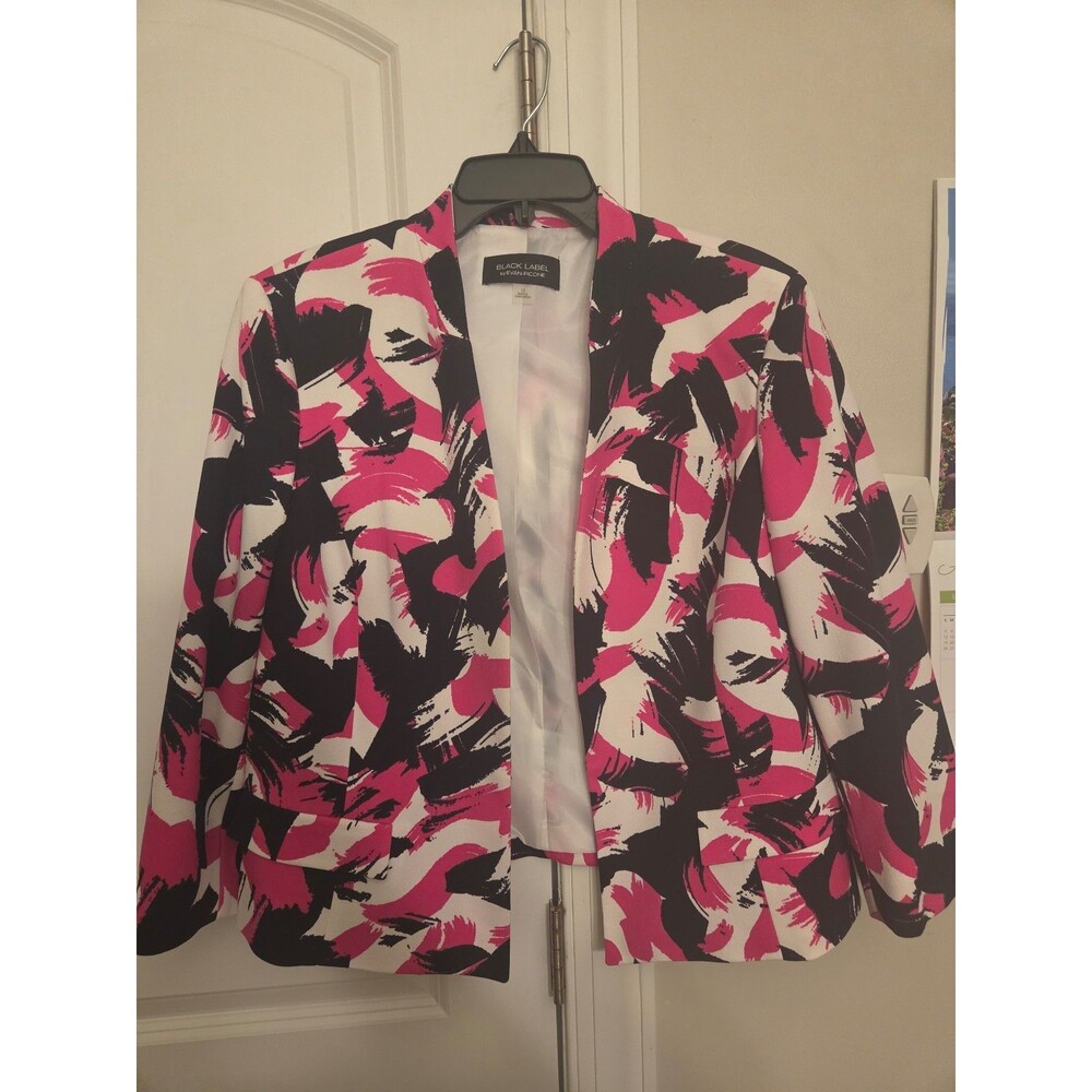Evan Picone Black Label Open Blazer Abstract Print Pink White & Black Size 12